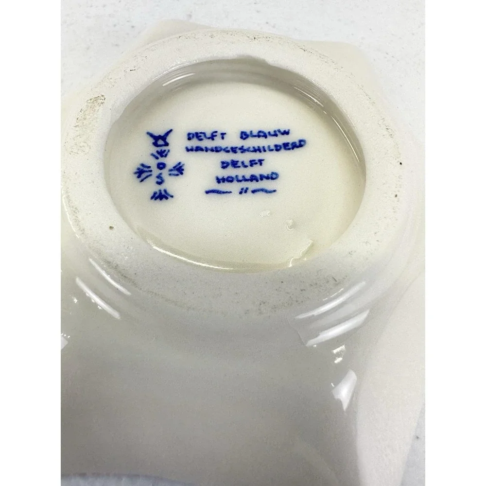 Vintage Delft Blauw Holland Hand Painted Blue & White Star Shape Trinket Dish